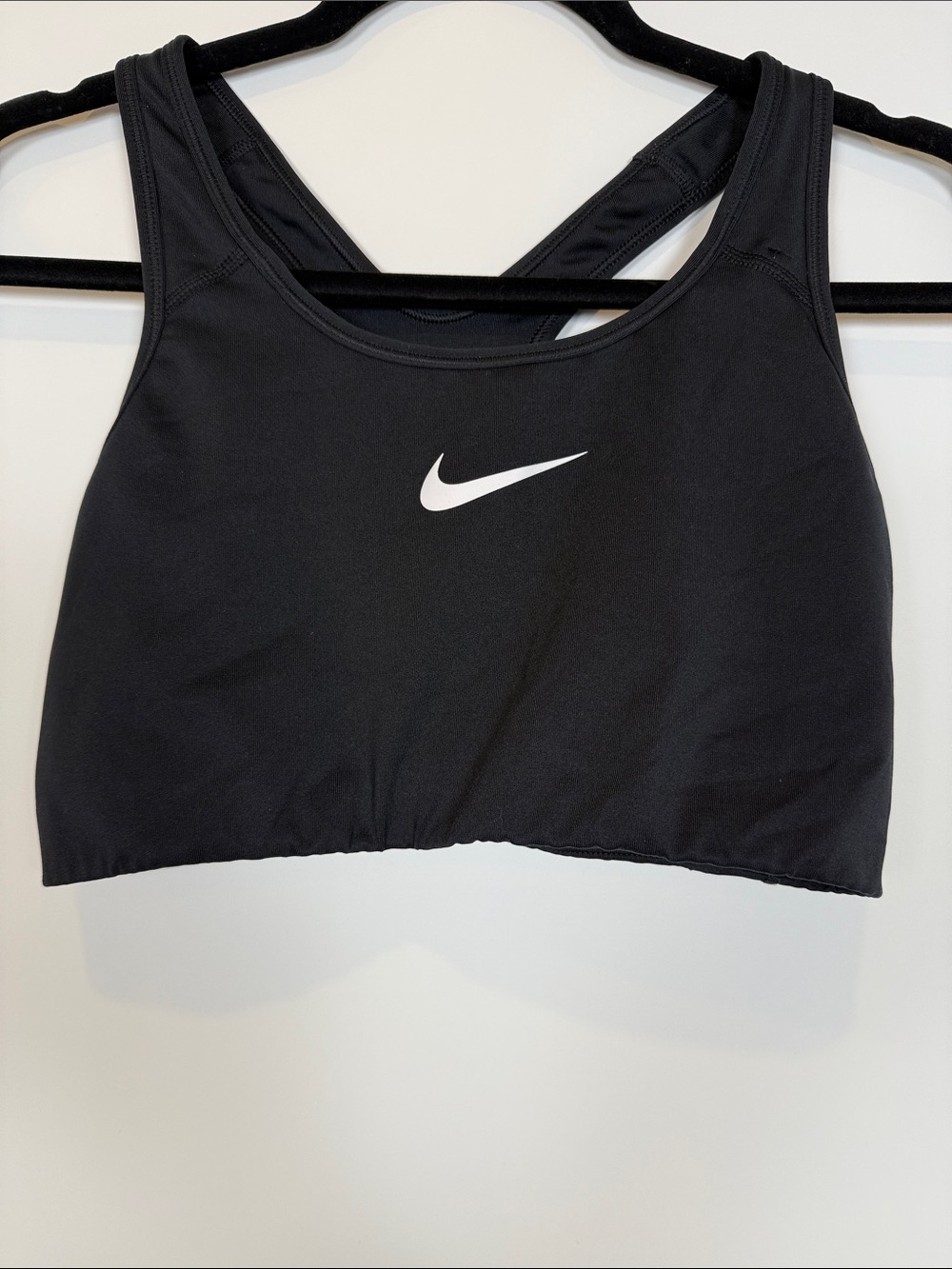 Nike Dri-FIT Black Sports Bra with White Swoosh Size Large EUC Athletic Gymcore
